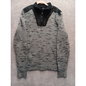 Buffalo David Bitton Men's 1/4 Zip Sweater L Gray Wool Blend Sherpa Fleece Colla